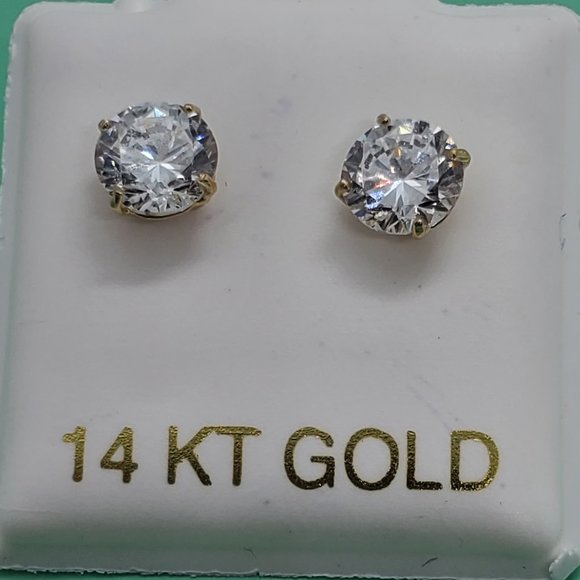 14 KT Italian Gold CZ Round Stud Earrings - Picture 3 of 13